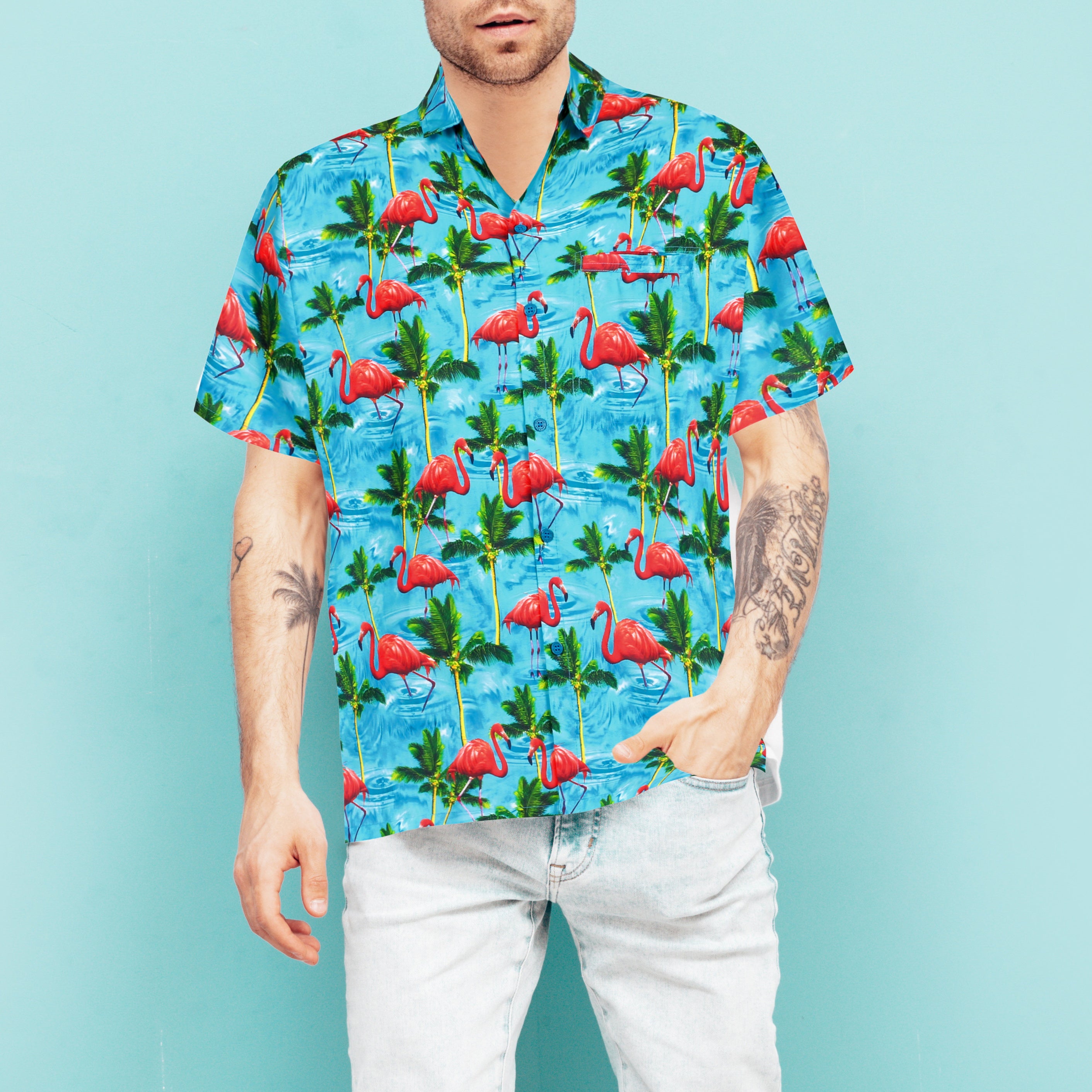 Turquoise Flamingo - Women's Hawaiian Shirt