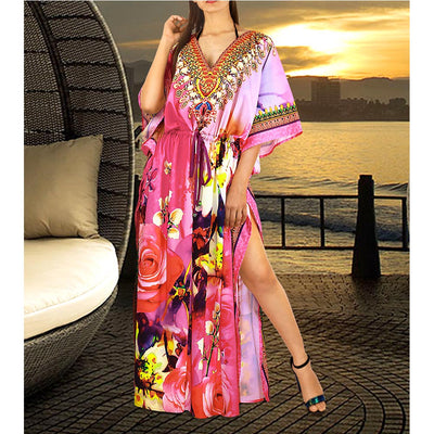 beautiful pink caftan for women to wear on cruise, beach, parties