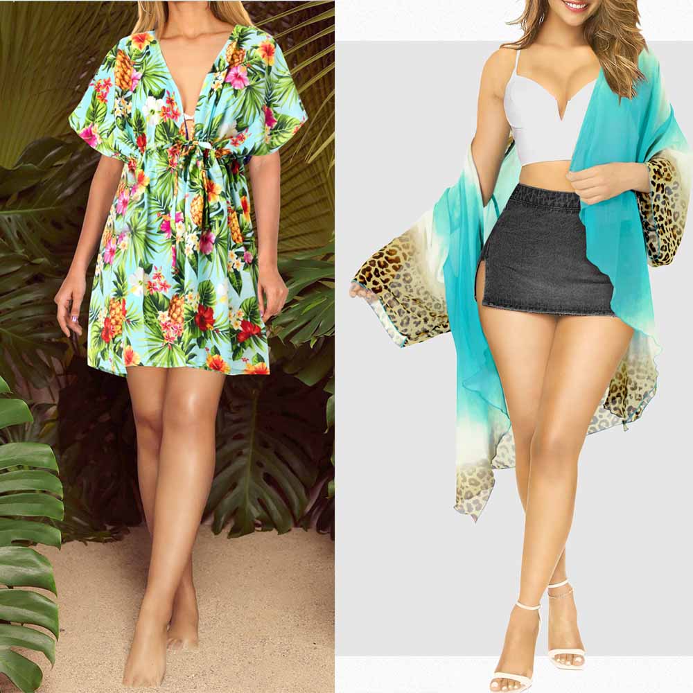 premium hawaiian style beach coverups and kimono to wear on a cruise, on the beach