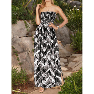 woman in black and white sleevless tie dye maxi dress 