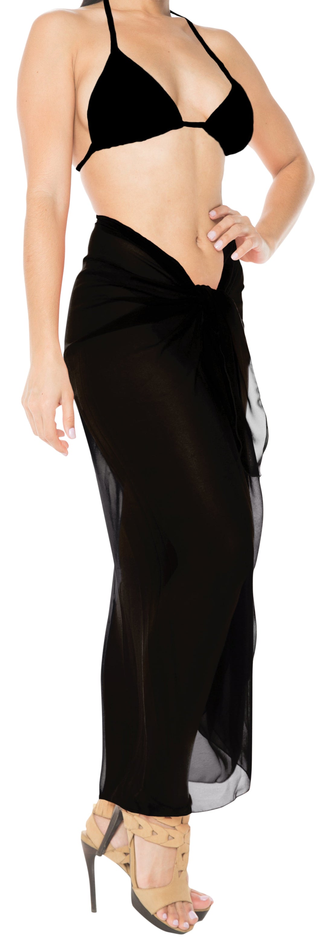 HAPPY BAY Sheer Chiffon Swimsuit Cover Up Wrap Sarong Solid 88"X42" Black_1722 P07337