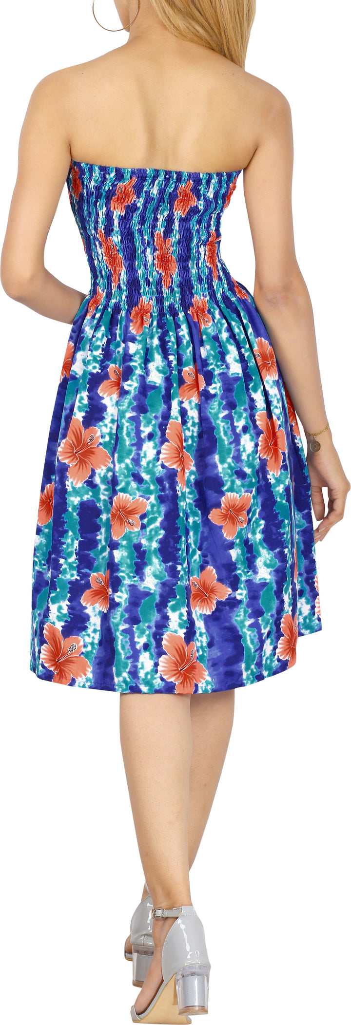 Royal Blue Allover Floral Printed Short Tube Dress For Women P00968