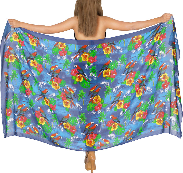 Allover Tropical Floral and Parrots Sheer Beach Wrap For Women P06736