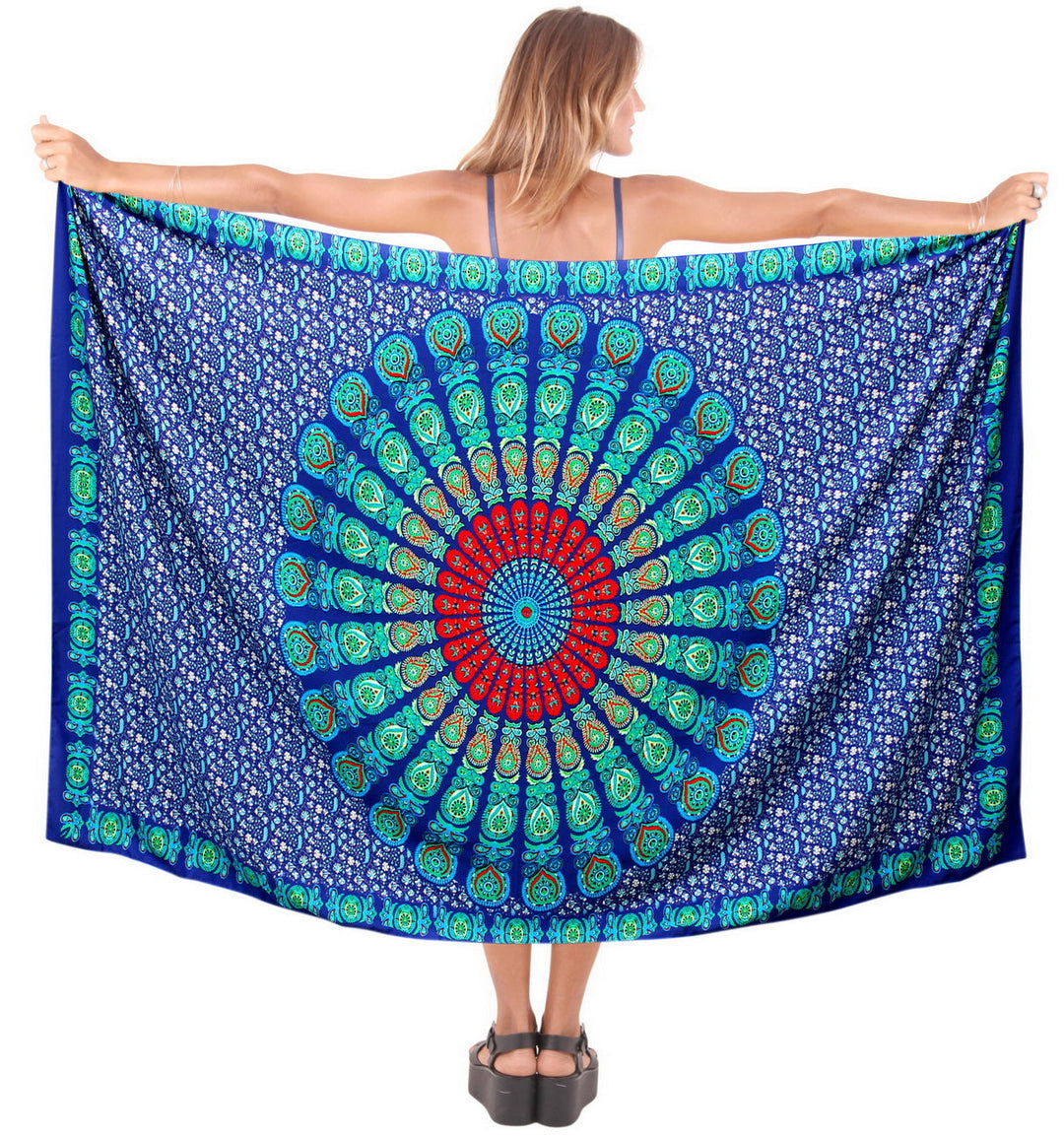 HAPPY BAY Soft Light Bathing Suit Tie Slit Sarong Digital 78"X39" Navy Blue_4918 P06584