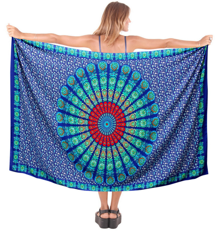 HAPPY BAY Soft Light Bathing Suit Tie Slit Sarong Digital 78"X39" Navy Blue_4918 P06584