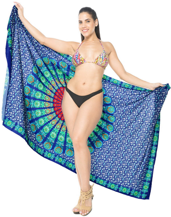 HAPPY BAY Soft Light Bathing Suit Tie Slit Sarong Digital 78"X39" Navy Blue_4918 P06584