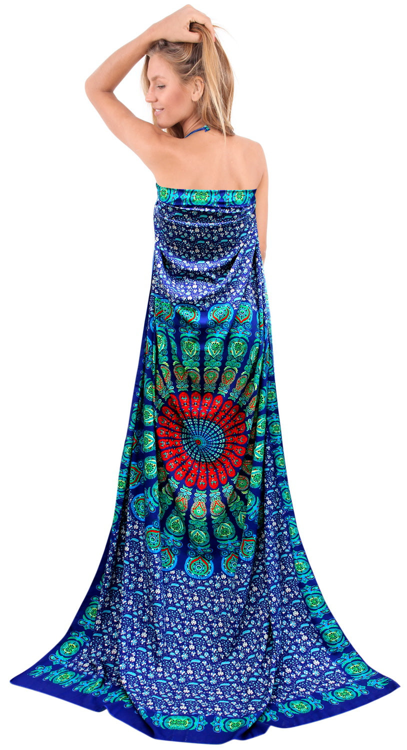HAPPY BAY Soft Light Bathing Suit Tie Slit Sarong Digital 78"X39" Navy Blue_4918 P06584