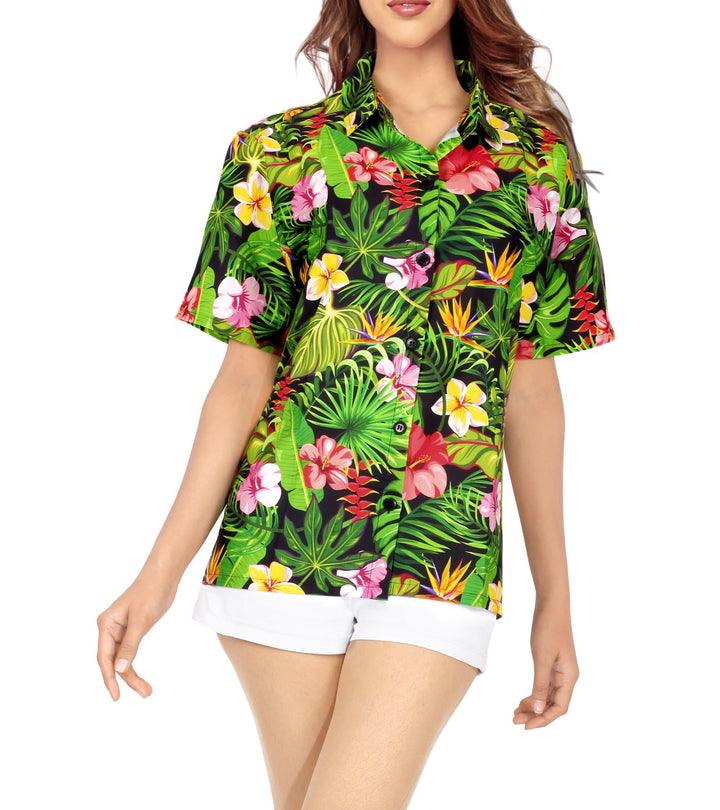 Hibiscus Tropical Print Hawaiian Shirt for women