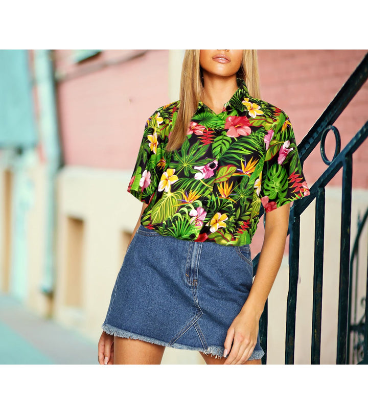 Hibiscus Tropical Print Hawaiian Shirt for women