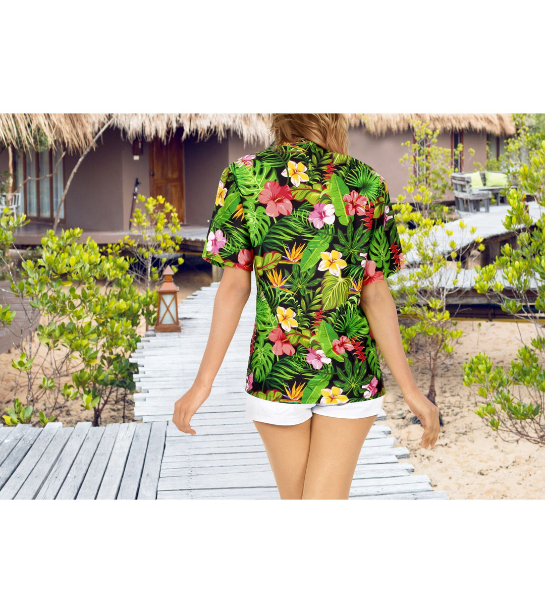Hibiscus Tropical Print Hawaiian Shirt for women