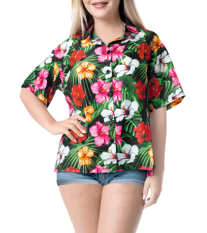 Fun Tropical Print Hawaiian Shirt for women