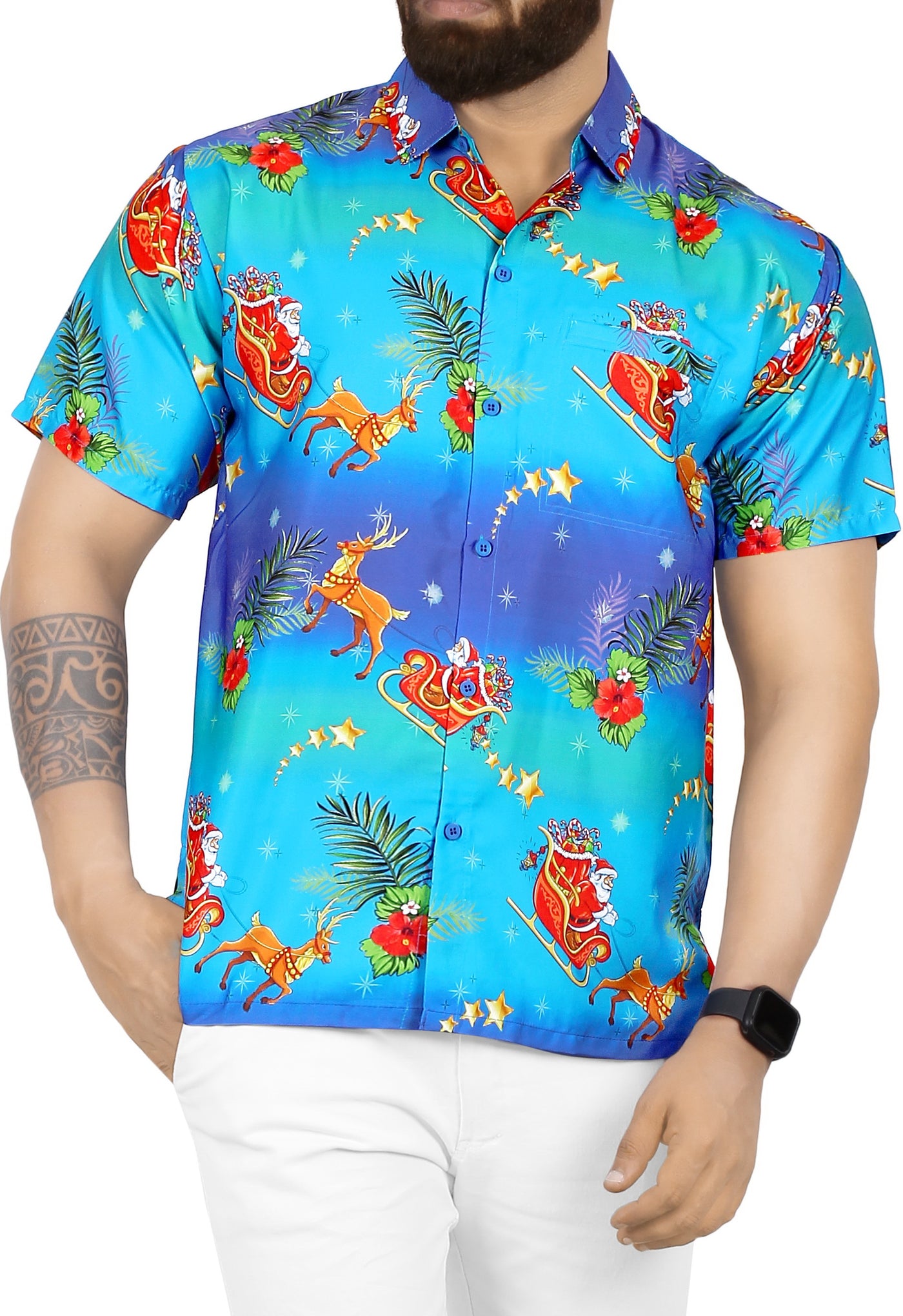 Santa's Sleigh and Hibiscus Delight Shirt For men