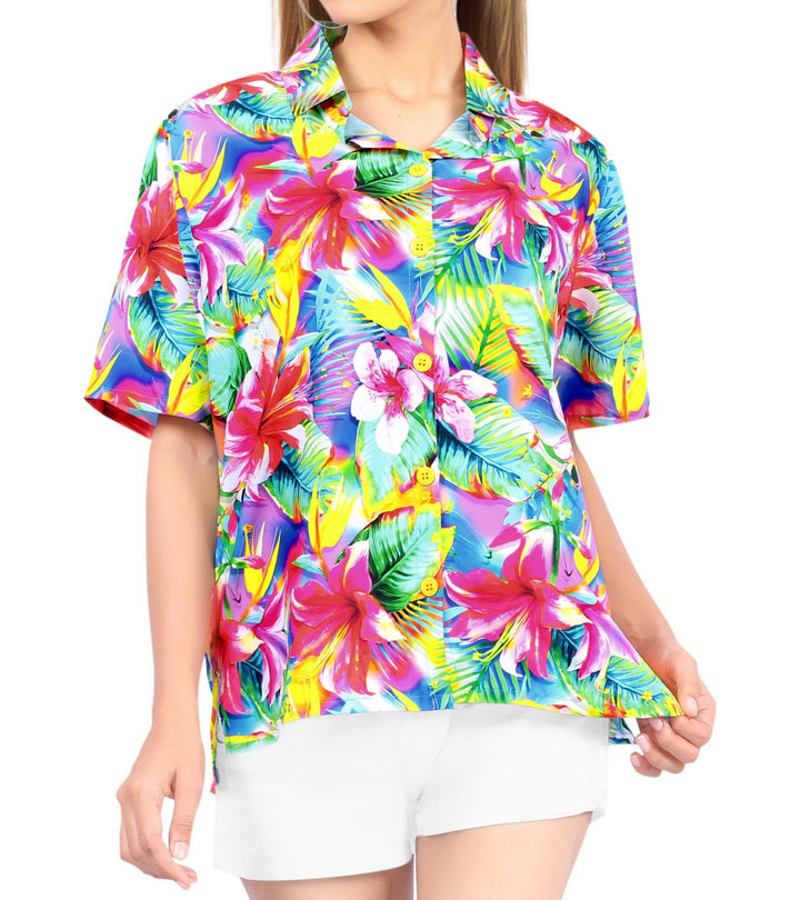 Colorful Floral Tropical Paradise Hawaiian Shirt for women