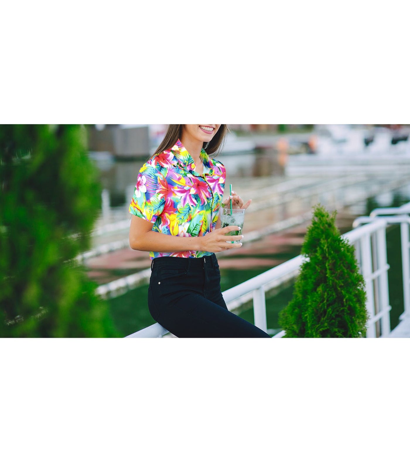 Colorful Floral Tropical Paradise Hawaiian Shirt for women