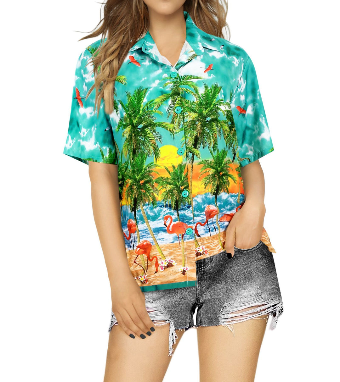 Beach Flamingo Hawaiian Shirt for women