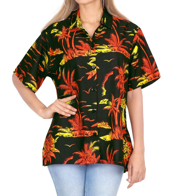 Tropical Palm Tree Hawaiian Shirt for women