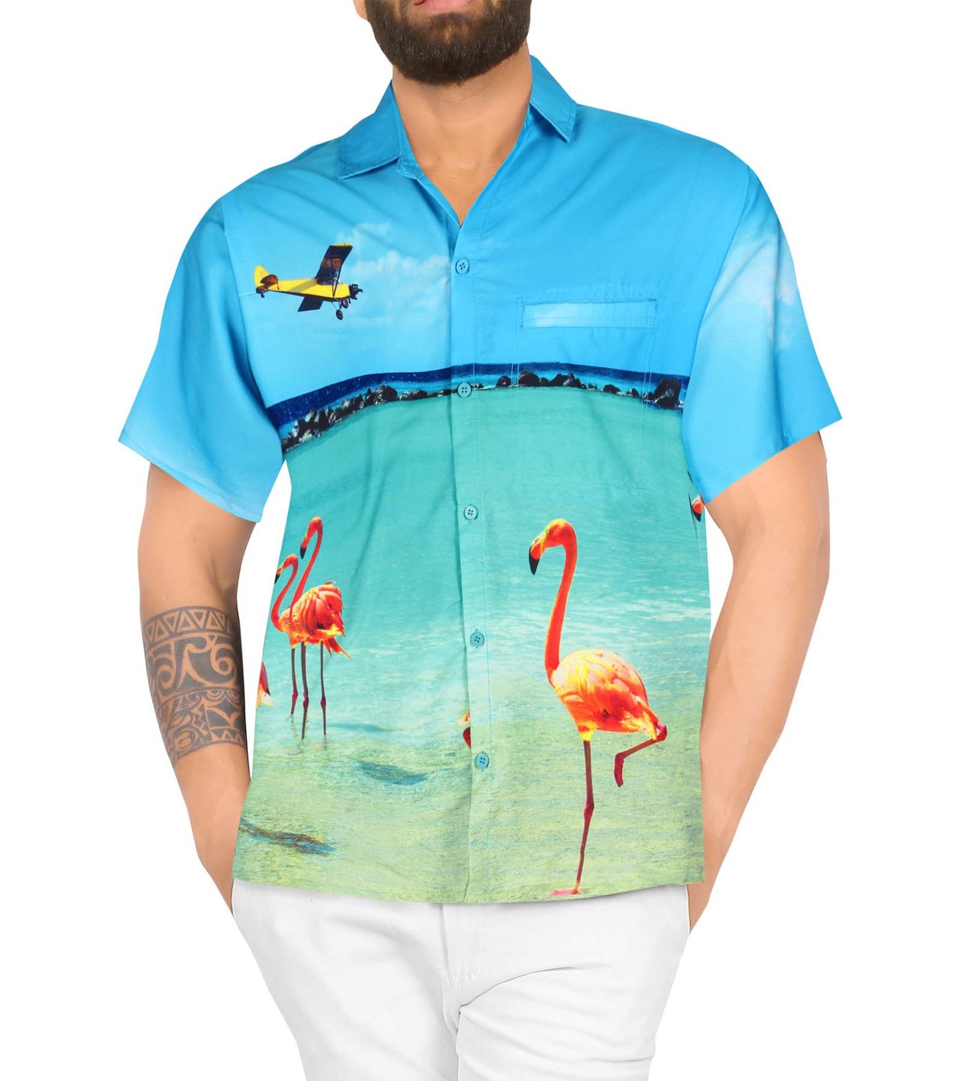 Tropical Flamingo Beach Hawaiian Shirt for men