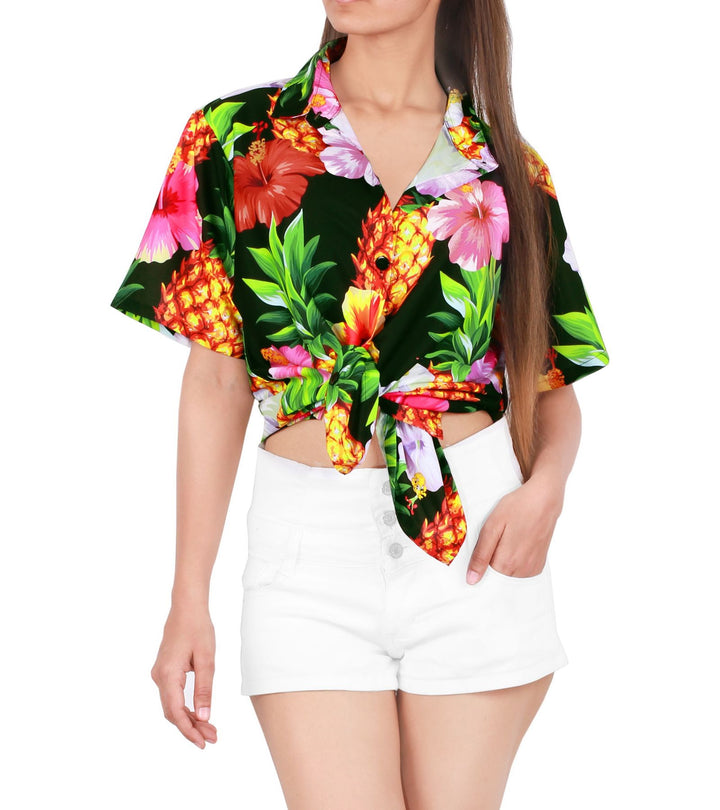 Pineapple Tropical Floral Print Hawaiian Shirt for women