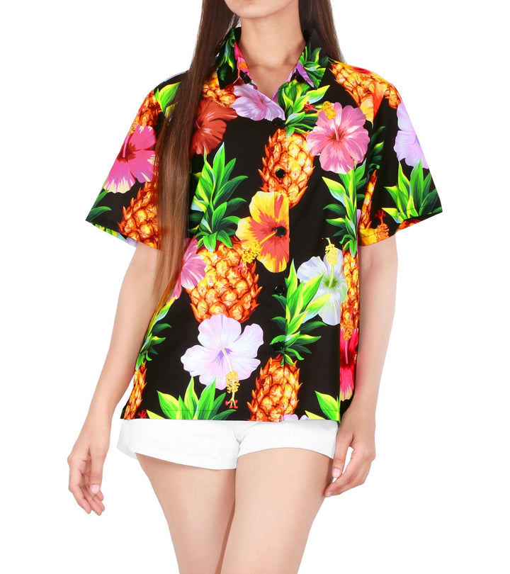 Pineapple Tropical Floral Print Hawaiian Shirt for women