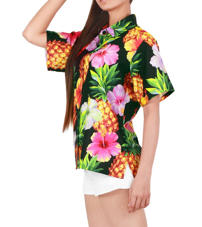 Pineapple Tropical Floral Print Hawaiian Shirt for women