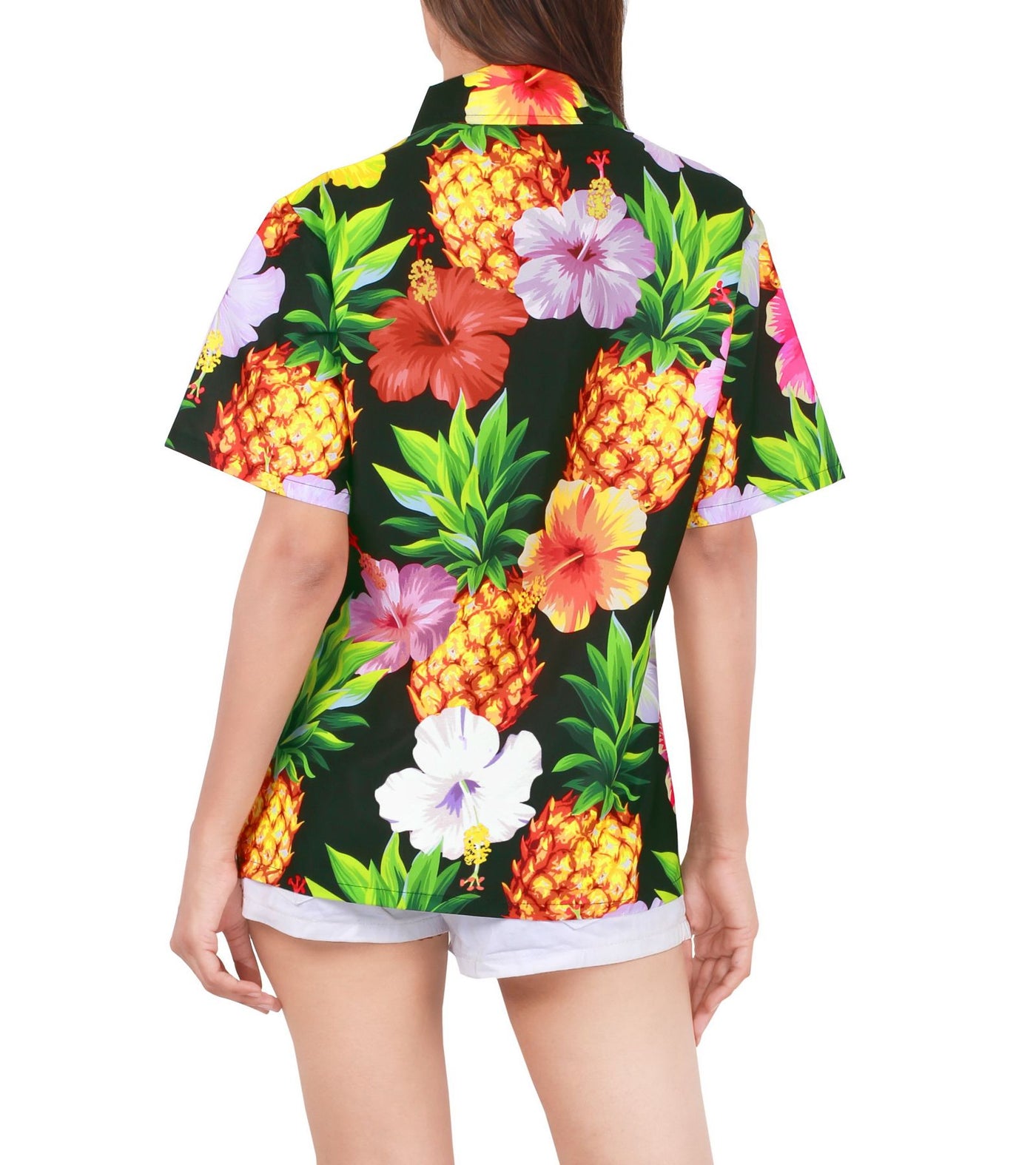 Pineapple Tropical Floral Print Hawaiian Shirt for women