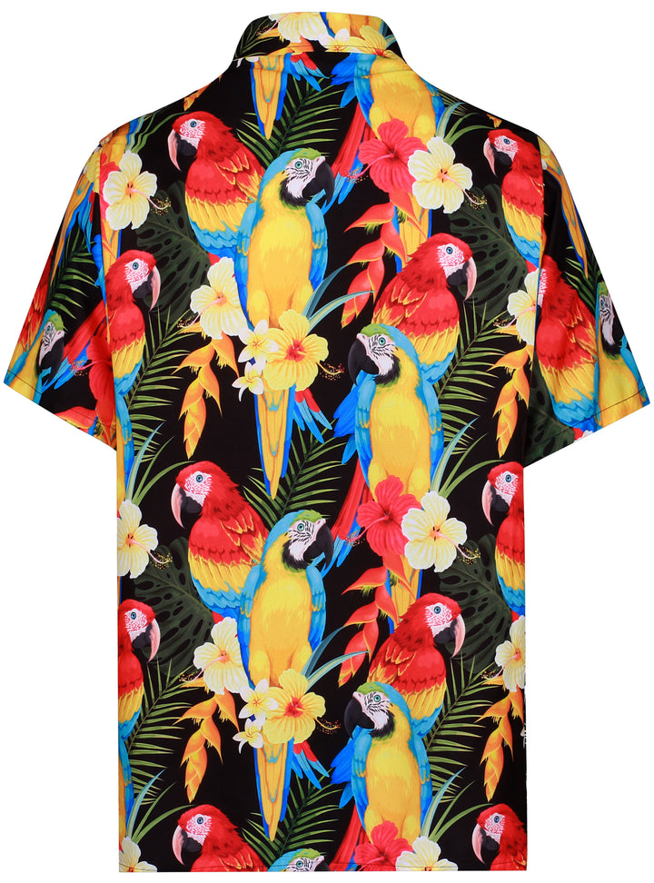 Multicolor Tropical Parrot and Floral Print Hawaiian Beach Shirts For Men