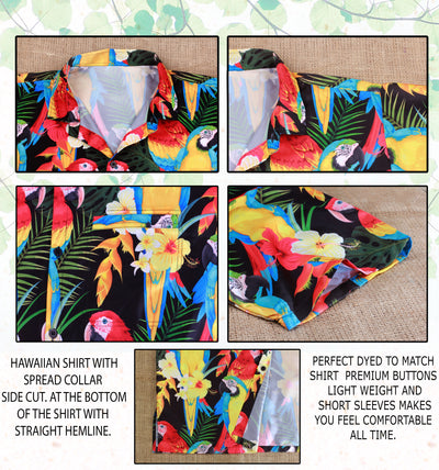Multicolor Tropical Parrot and Floral Print Hawaiian Beach Shirts For Men