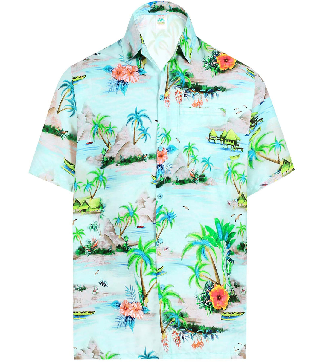 HAPPY BAY Men's Hawaiian Shirt - Breathable Summer Party Shirt With Tropical Print