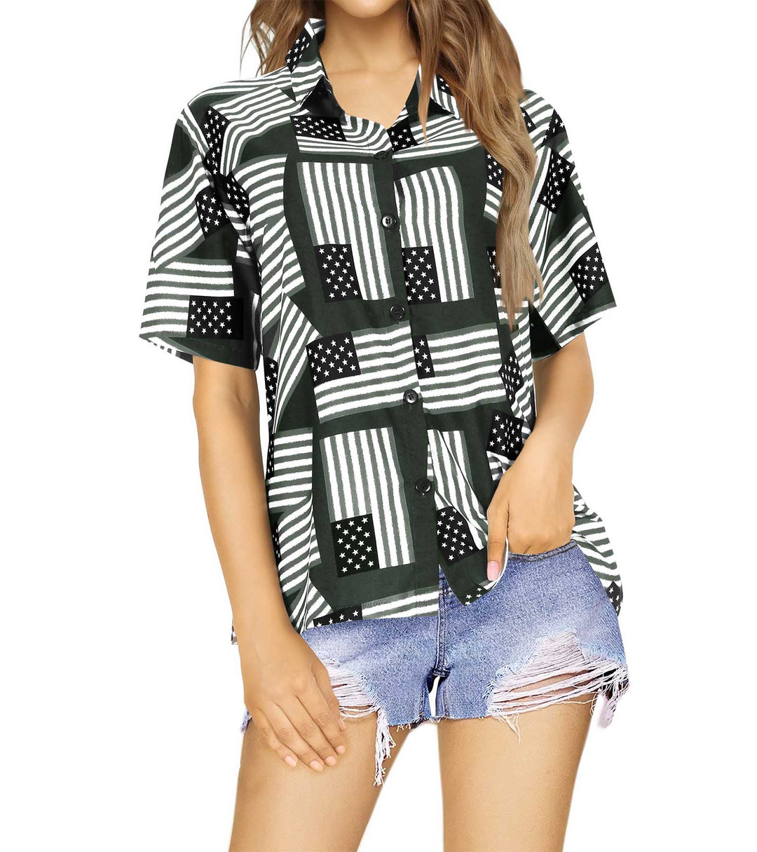 American Flag Hawaiian Shirt for women