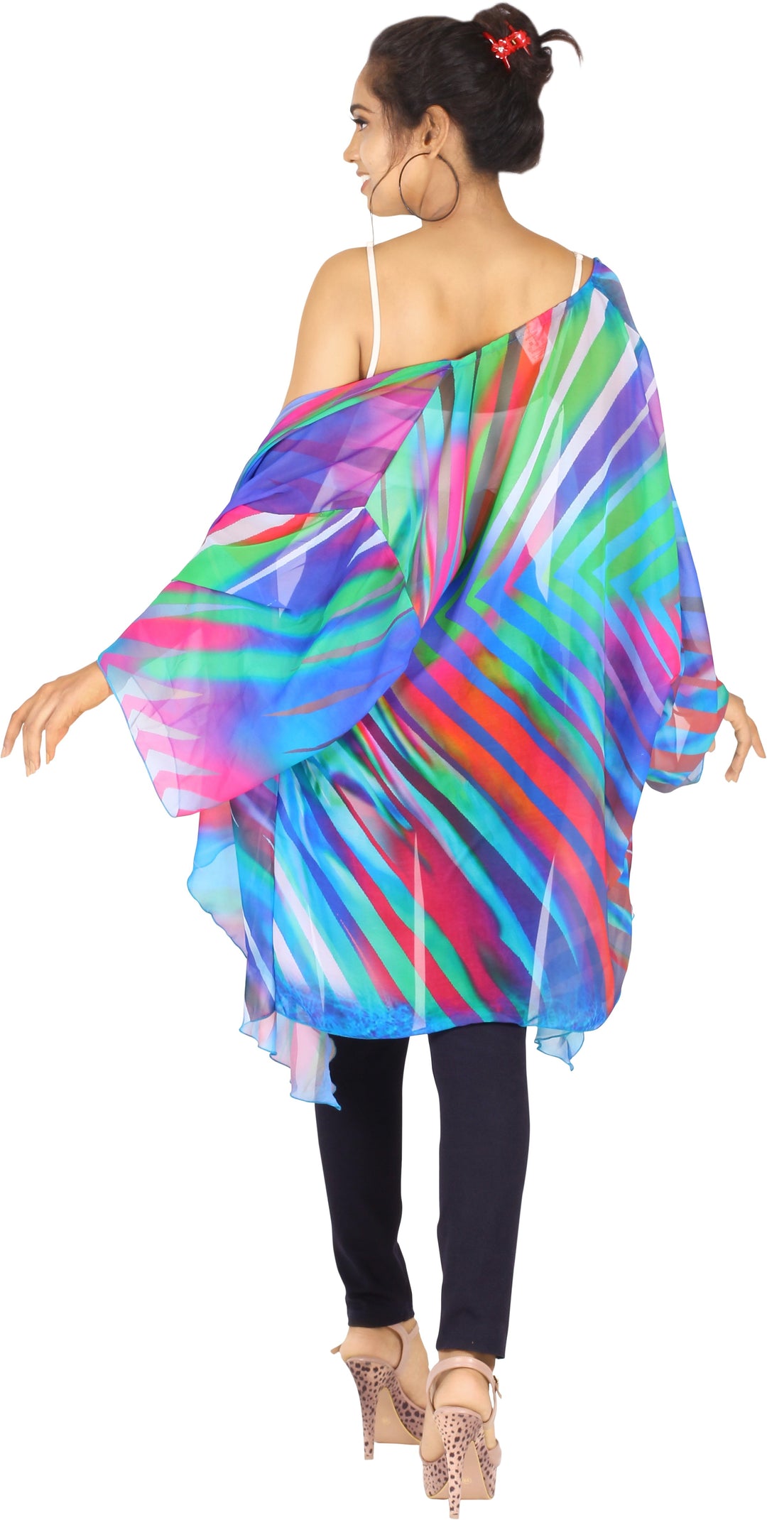 Aurora Dreams Multicolor Printed Kimono Shrug Jacket Cover up P03235
