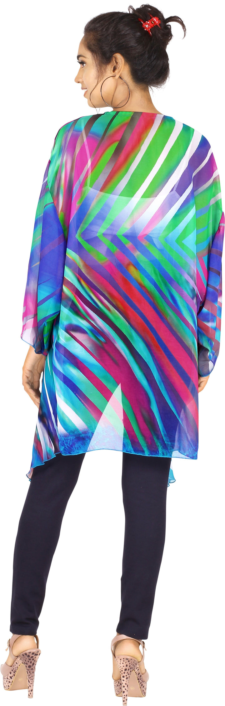 Aurora Dreams Multicolor Printed Kimono Shrug Jacket Cover up P03235