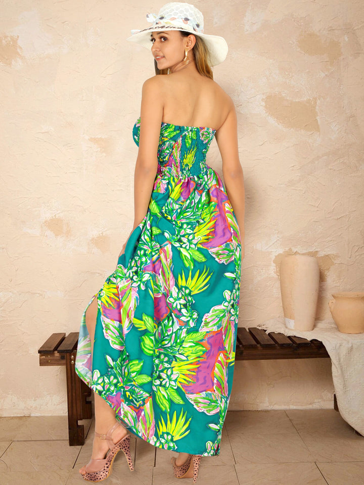 LA LEEL Beach Swimwear Soft Printed Hawaiian Tube Dress Long Sea Green One Size P01083