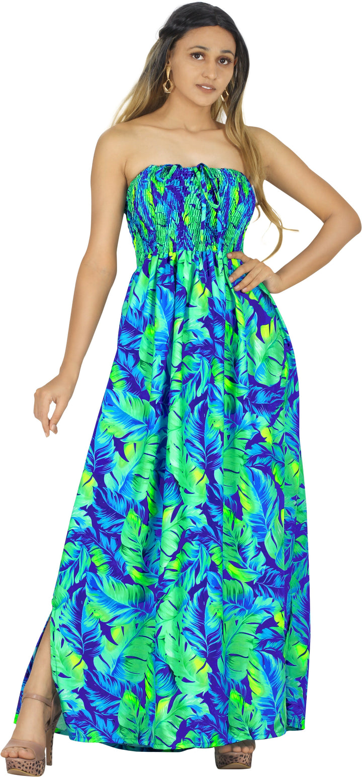 Allover Palm Tree Printed Long Maxi Strapless Dress P01058