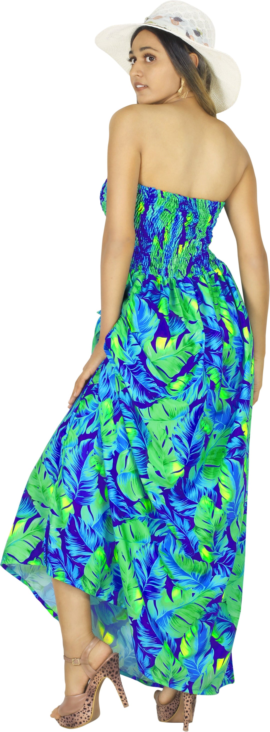Allover Palm Tree Printed Long Maxi Strapless Dress P01058