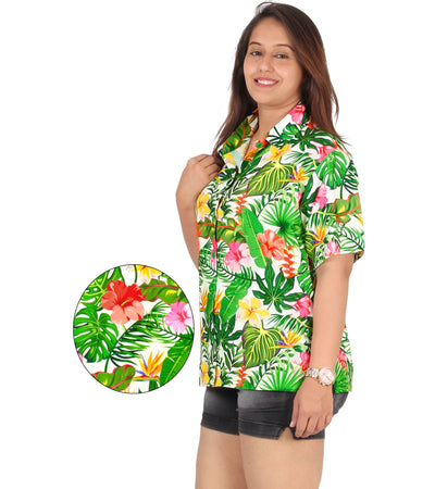 Hibiscus Tropical Print Hawaiian Shirt for women