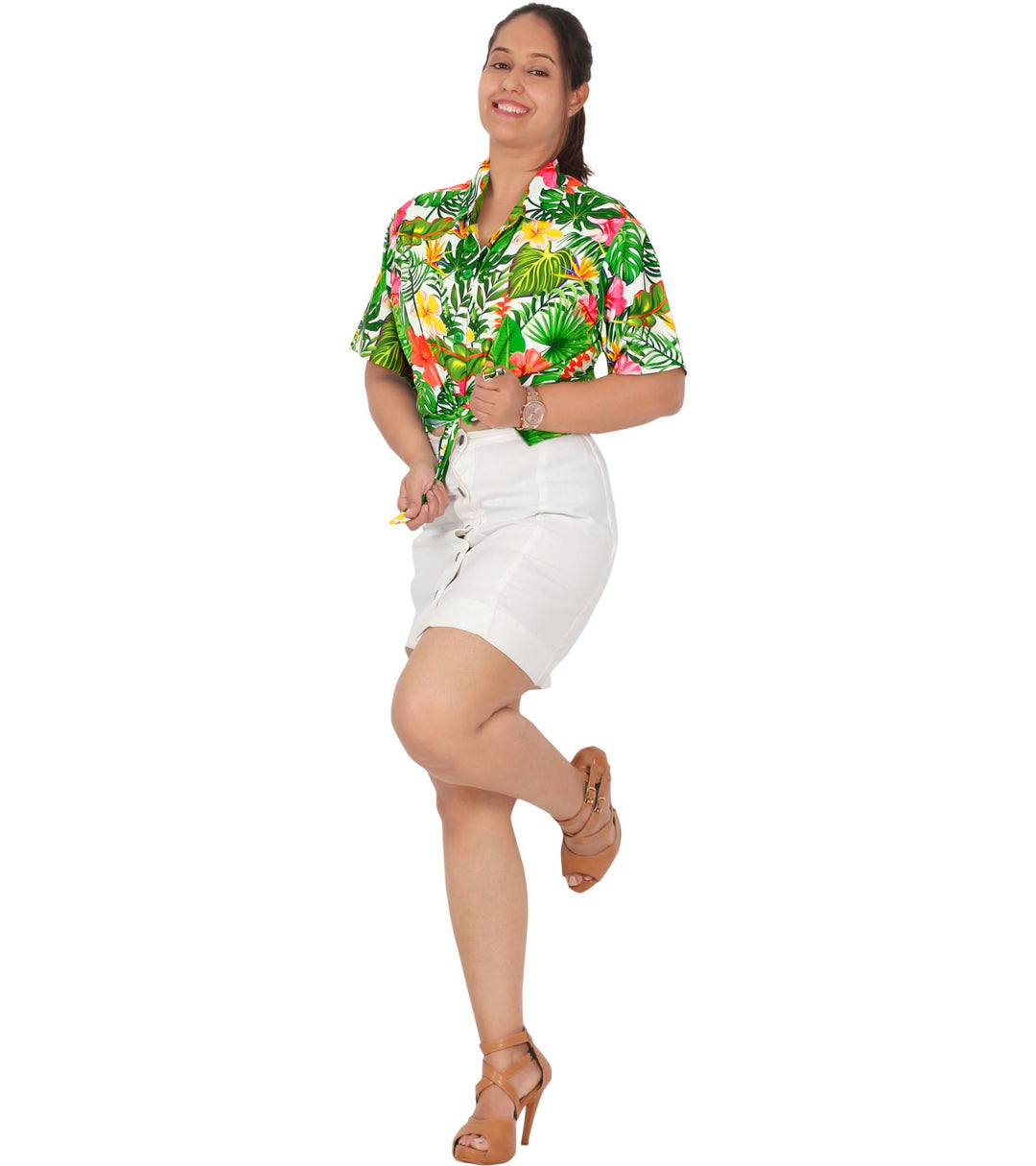 Hibiscus Tropical Print Hawaiian Shirt for women