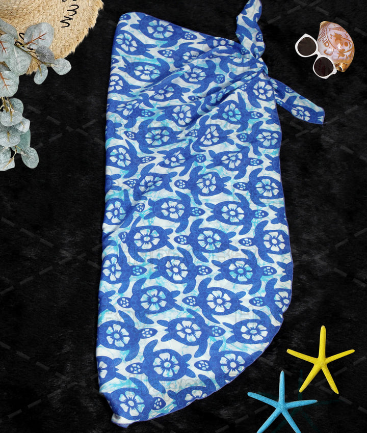 Blue Sheer Allover Turtle Print Beach Wrap For Women P06770