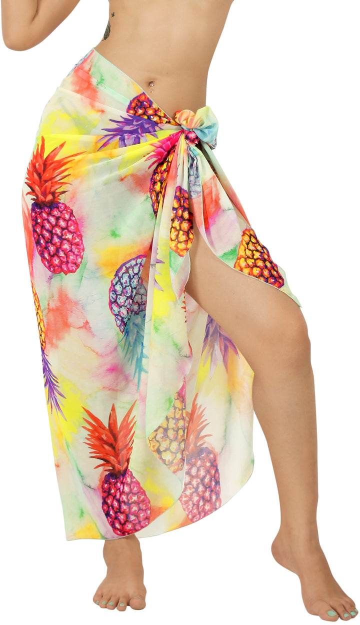 Multicolor Sheer Allover Pineapple Print Beach Wrap For Women P06786