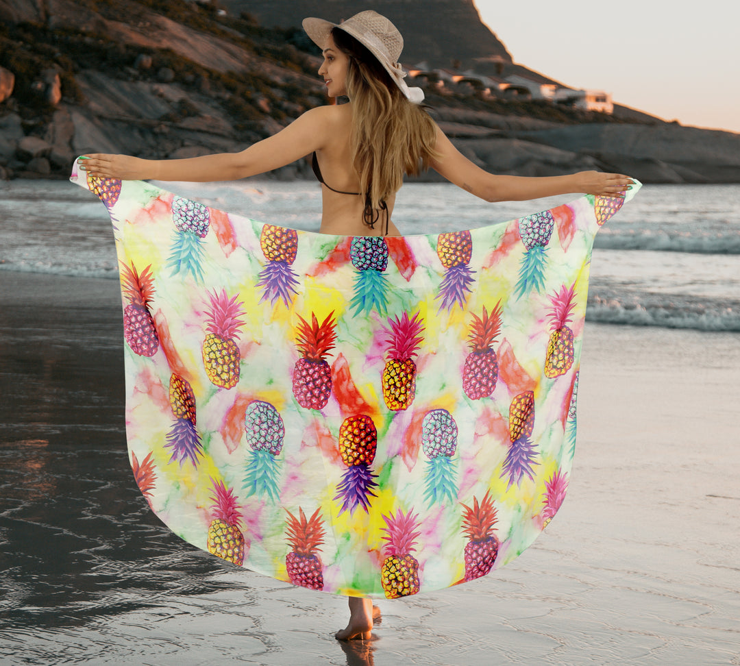 Multicolor Sheer Allover Pineapple Print Beach Wrap For Women P06786