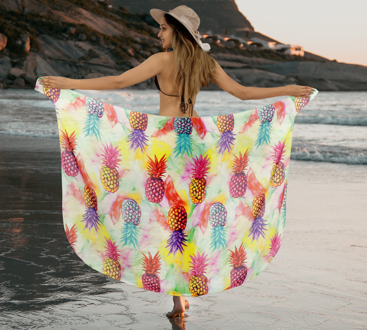 Multicolor Sheer Allover Pineapple Print Beach Wrap For Women P06786