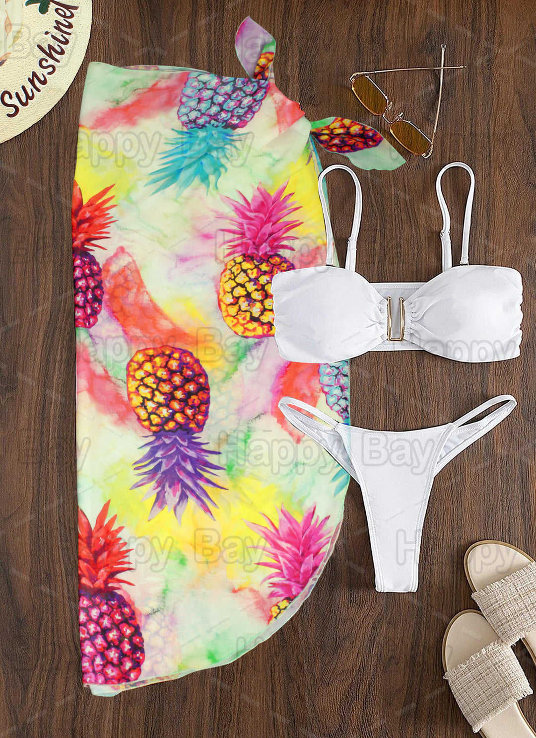 Multicolor Sheer Allover Pineapple Print Beach Wrap For Women P06786