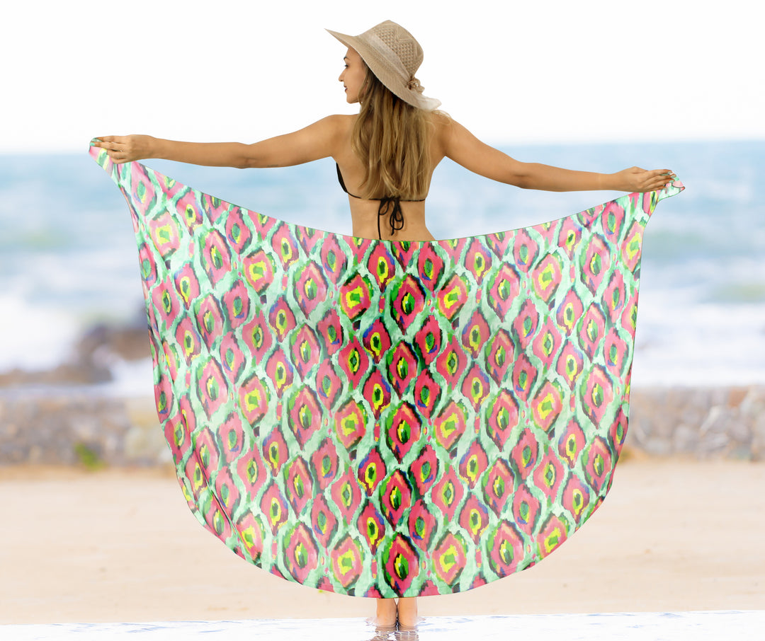 Multicolor Sheer Artistic Print Beach Wrap For Women P06779