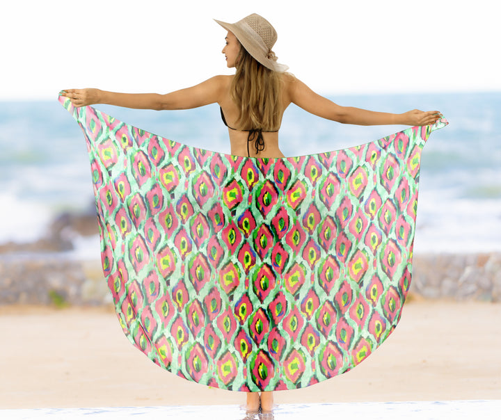 Multicolor Sheer Artistic Print Beach Wrap For Women P06779