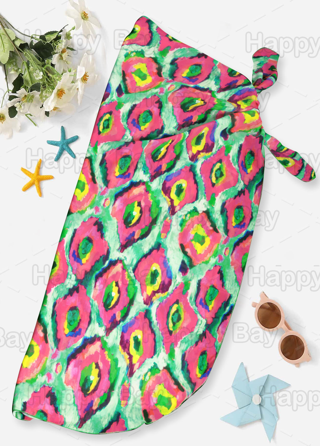 Multicolor Sheer Artistic Print Beach Wrap For Women P06779