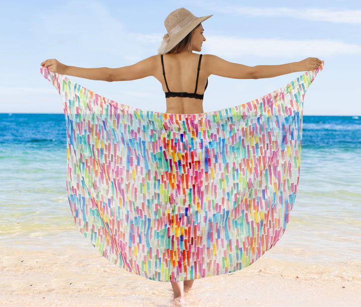 Multicolor Sheer Artistic Print Beach Wrap For Women P06772