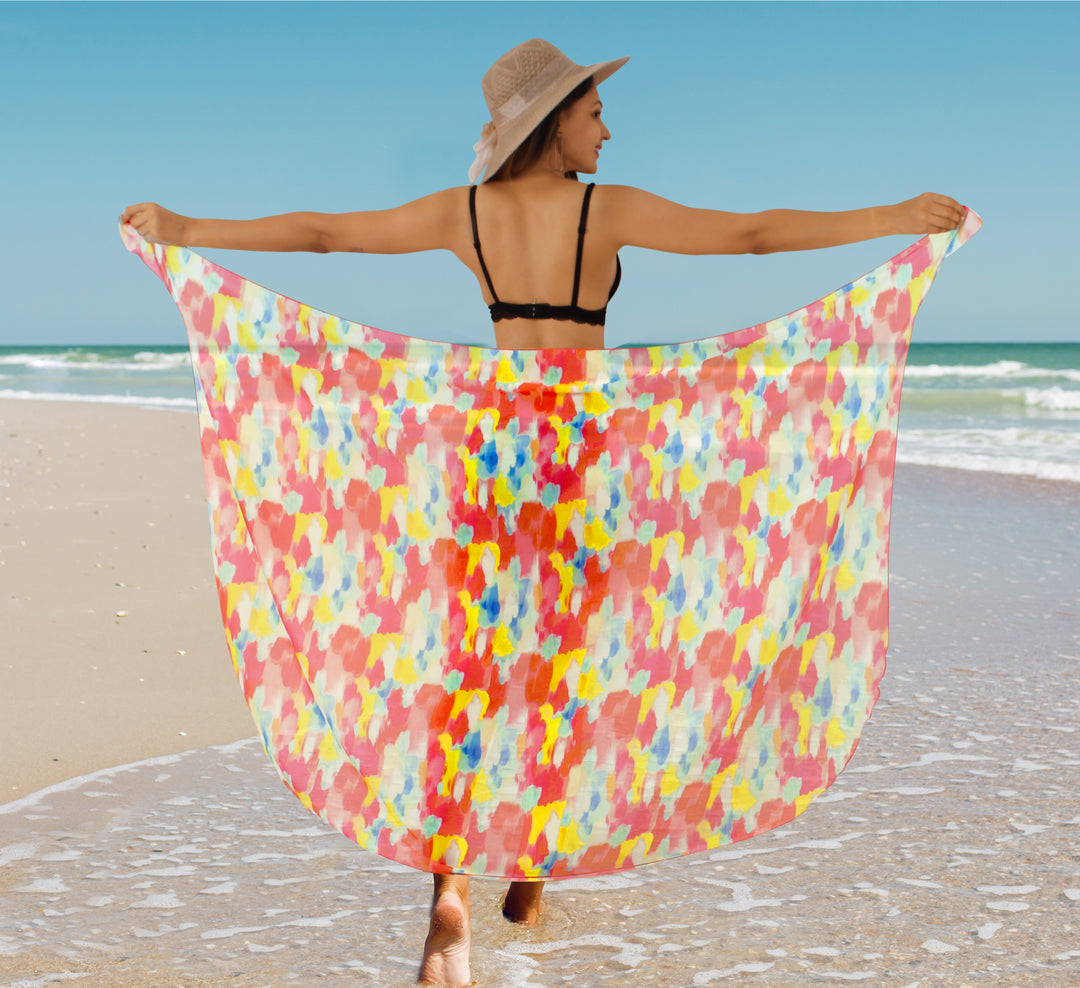 Sheer Abstract Print Beach Wrap For Women P06771