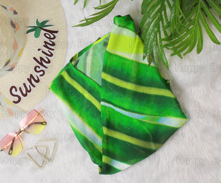 Botanical Whispers Sheer Allover Green Leaves Printed Kimono Shrug Jacket Cover up P03248