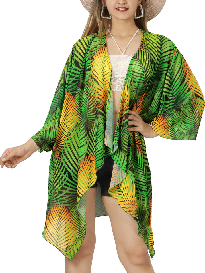 Island Elegance Sheer Allover Palm Tree Printed Kimono Shrug Jacket Cover up P03249