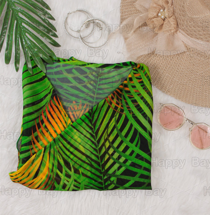 Island Elegance Sheer Allover Palm Tree Printed Kimono Shrug Jacket Cover up P03249