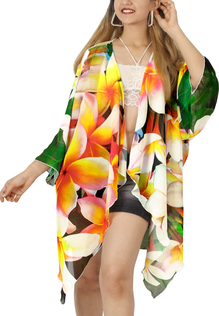 Whispers of Nature Sheer Allover Flower and Leaves Printed Kimono Shrug Jacket Cover up P03237
